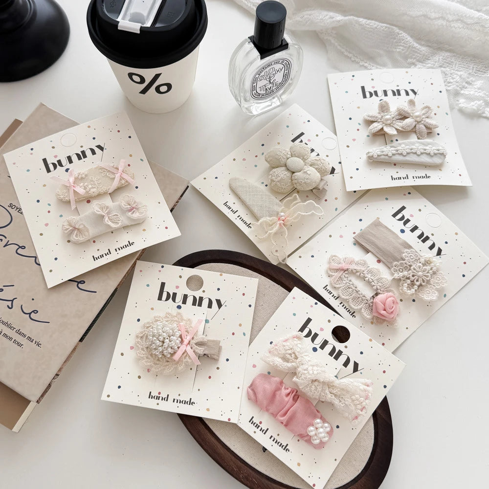 Sweet and Cute Children's Hair Accessories, Broken Hair, Side Headdress, Hair Card Fabric, Lace Flower Hairpin Set. Quake