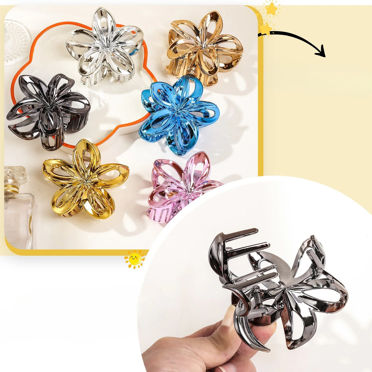 Hollow Flower Hair Claw Clips Women Girls Crab Clip Floral Hair Claws Ponytail Holder Hairpin Barrette Vacation Party Headwear Quake
