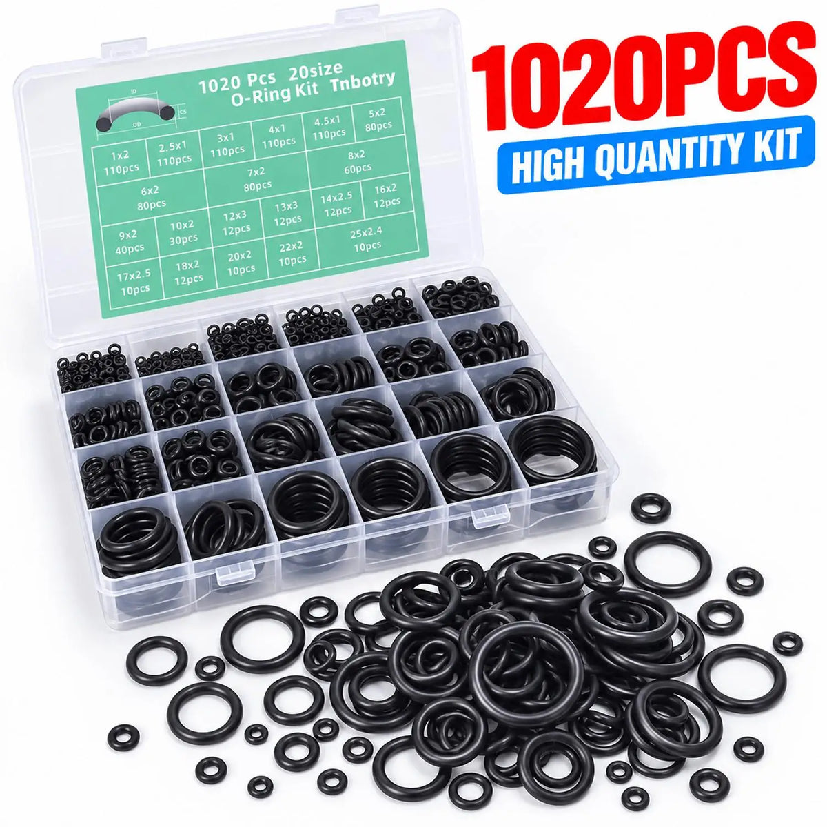 O-ring Repair Set Seal Assortment Kits Black Nitrile O Rings with Storage Box for Plumbing Automotive Machinery Repair Sealing Quake 1020pcs(1box)
