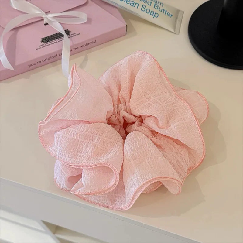 Wrinkle Chiffon Scrunchies for Women Girls Sweet Hair Ropes Elegant Temperament Exaggerated Hairbands Vacation Hair Accessories Quake Pink