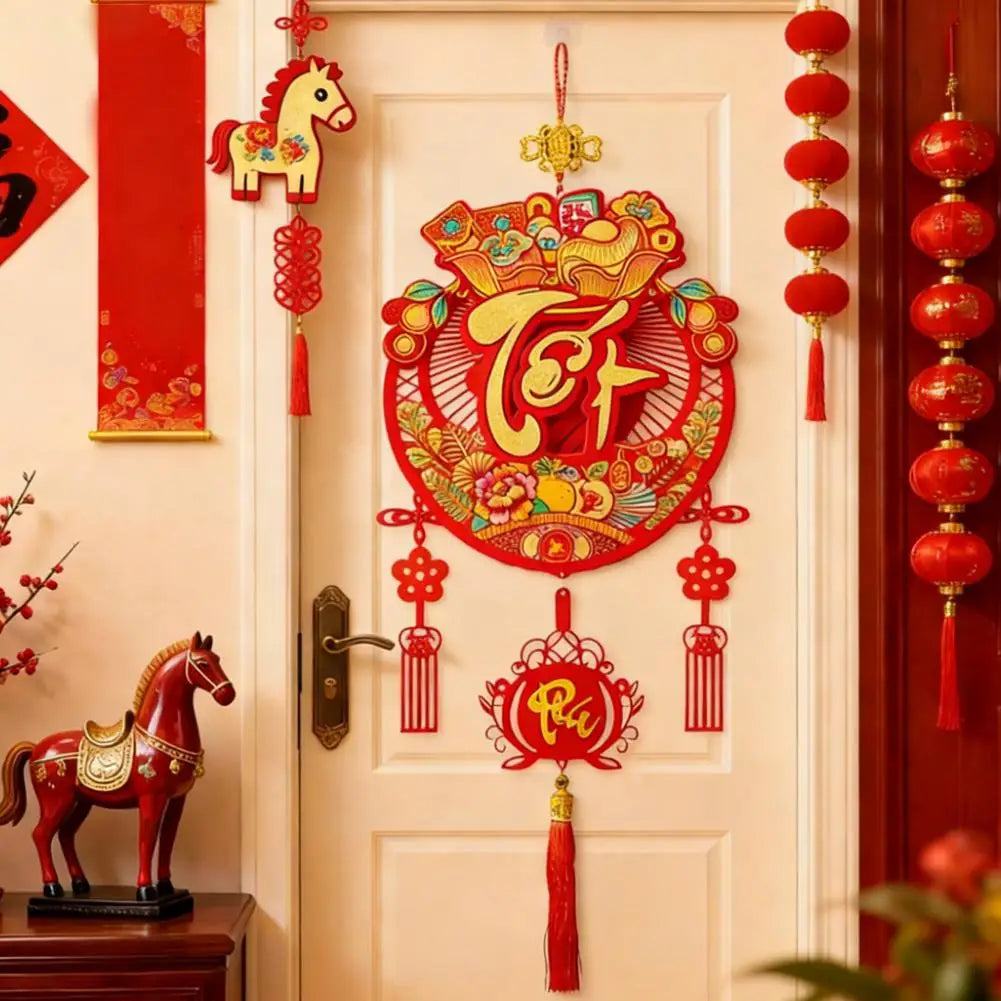 Vietnamese Spring Festival Festive Red Hanging Ornament Horse Year Symbol Tassel Traditional Wall Hanging Tet 2026 Celebration Quake