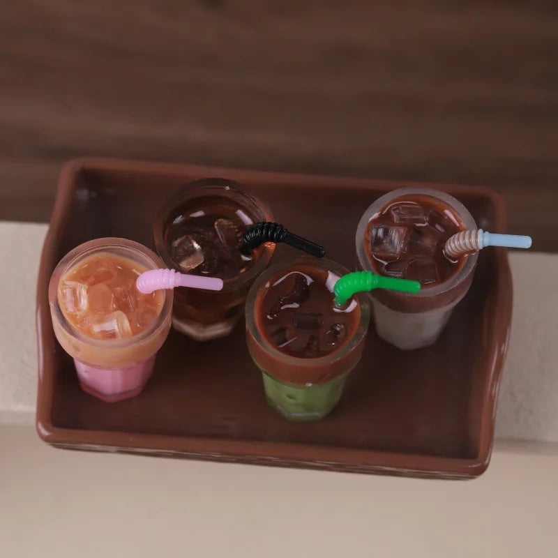 20pcs Miniature Resin Ice Coffee Drink Straw Juice Cup Simulation Food DIY Kitchen Food For Dollhouse Jewelry Making Accessories Quake
