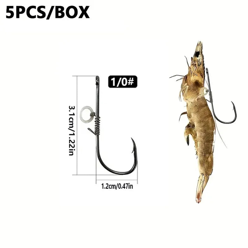 5pcs-10pcs /box Hanging Live Shrimp Back Hook, Shrimp Back Hook with Spring, Hanging Shrimp Fish Hook, Live Shrimp Fixed Hook Quake 5pcs1gang0