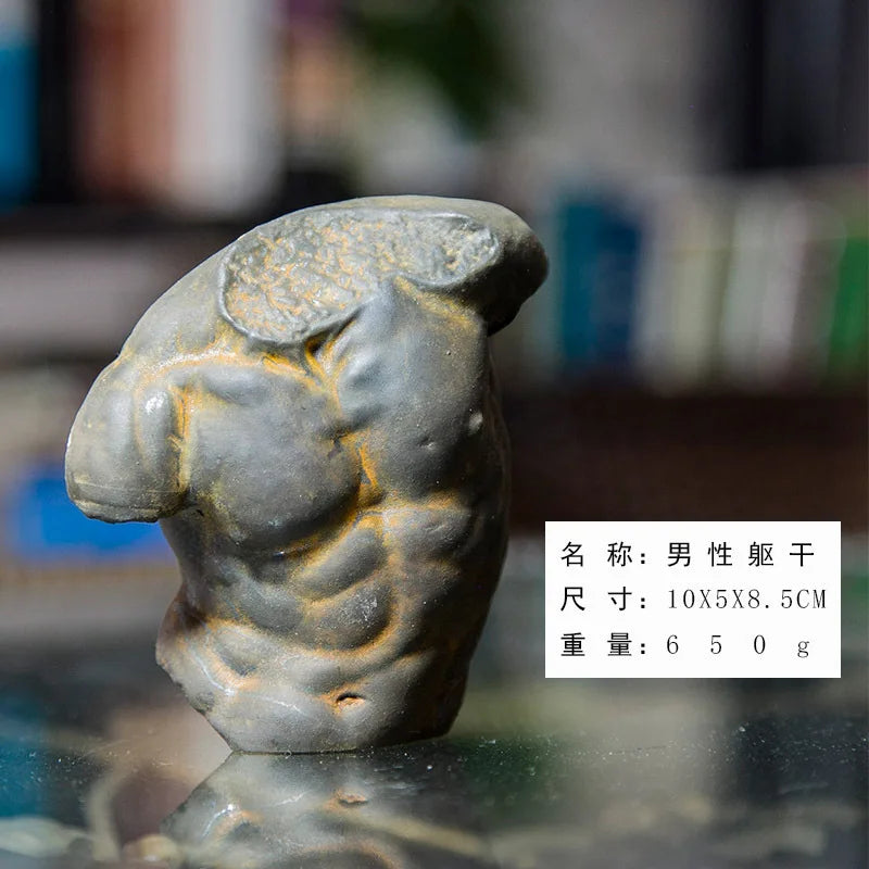 Ancient Greek Male Torso European Style Art Desktop Decoration Figure Small Ornament Imitation Cast Iron Sculpture Handmade Quake 10 Natural Rust