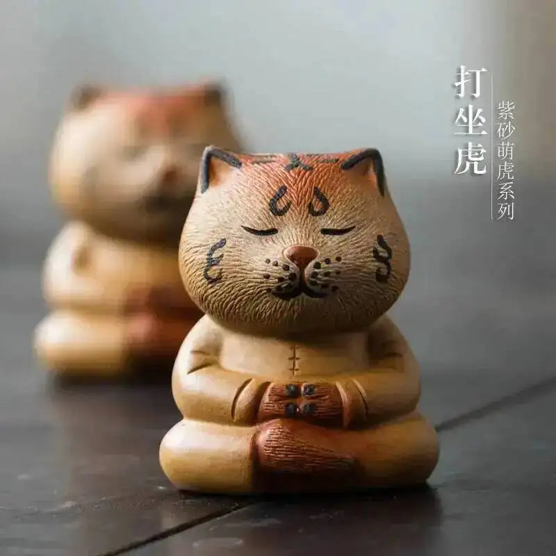 Zisha Tea Pet Tiger Meditating Tiger Handmade Cute Tiger Knocking Hair Ornament Cultivated Tea Play Decoration Tea Чаепитие Quake