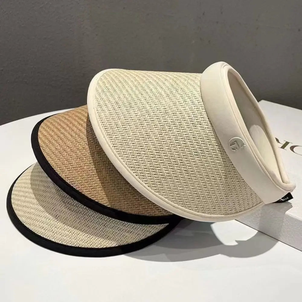 Sweet Visors Straw Hat Sun Protection UV Protection Beach Hat Large Eaves Empty Top Hat Quake