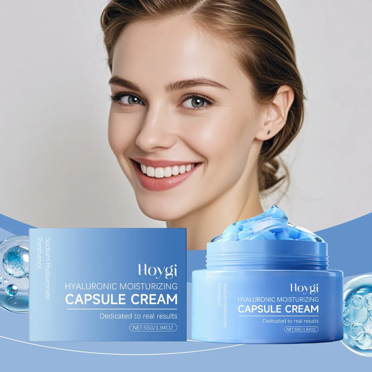 HOYGI Hyaluronic Acid Moisture Capsule Cream Lightweight Hydrating Essence for Smooth Glowing Skin Quake