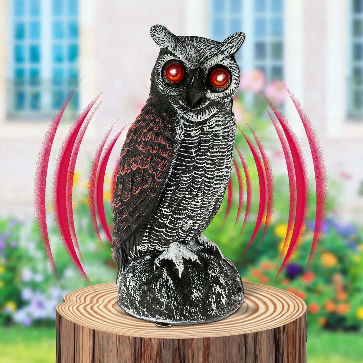 New Solar Owl Scare Bird Control Devices Waterproof Garden Fake Owl Deterrent Decoration With Scary Sound and Eyes Emit Light Quake