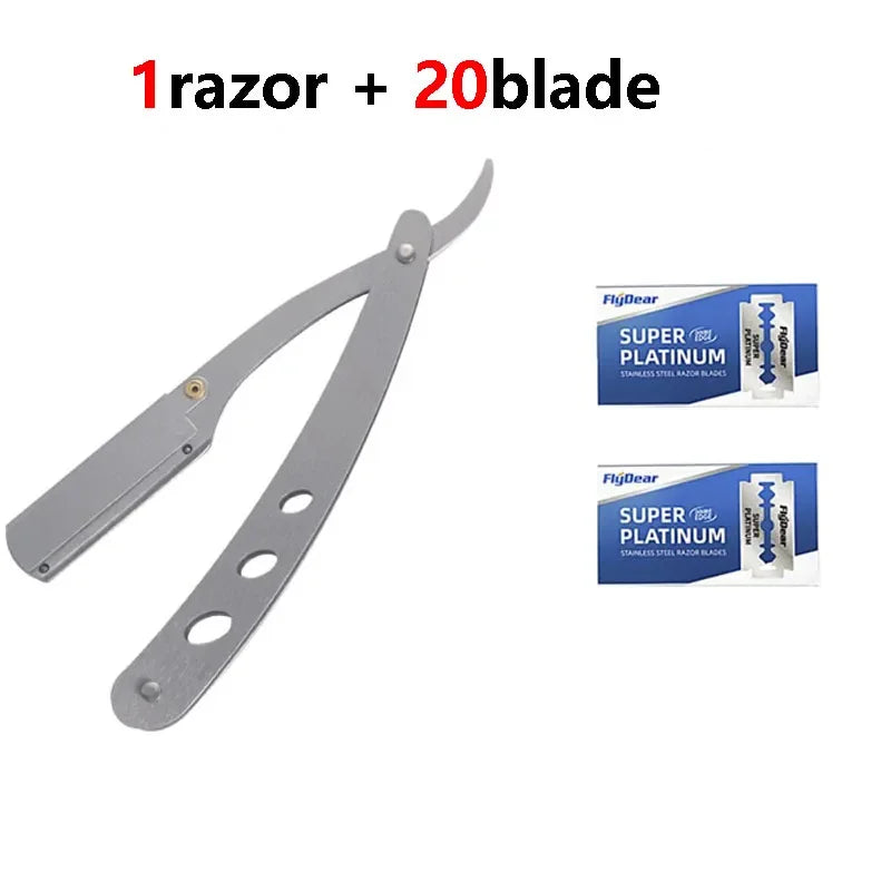 Straight Edge Stainless Steel Barber Razor Men Professional Manual Shaver Shaver Folding Shaving Shave With Blade Quake 1razor 20 blade