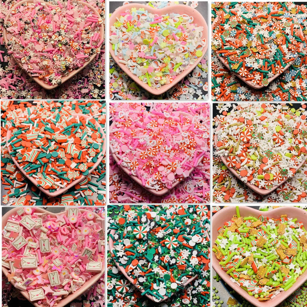 100g/Lot Pink Christmas Themed Snowman Clay Gingerbread Man Slices Mixture Rhinestone Candy Sprinkles for Decoration DIY Crafts Quake