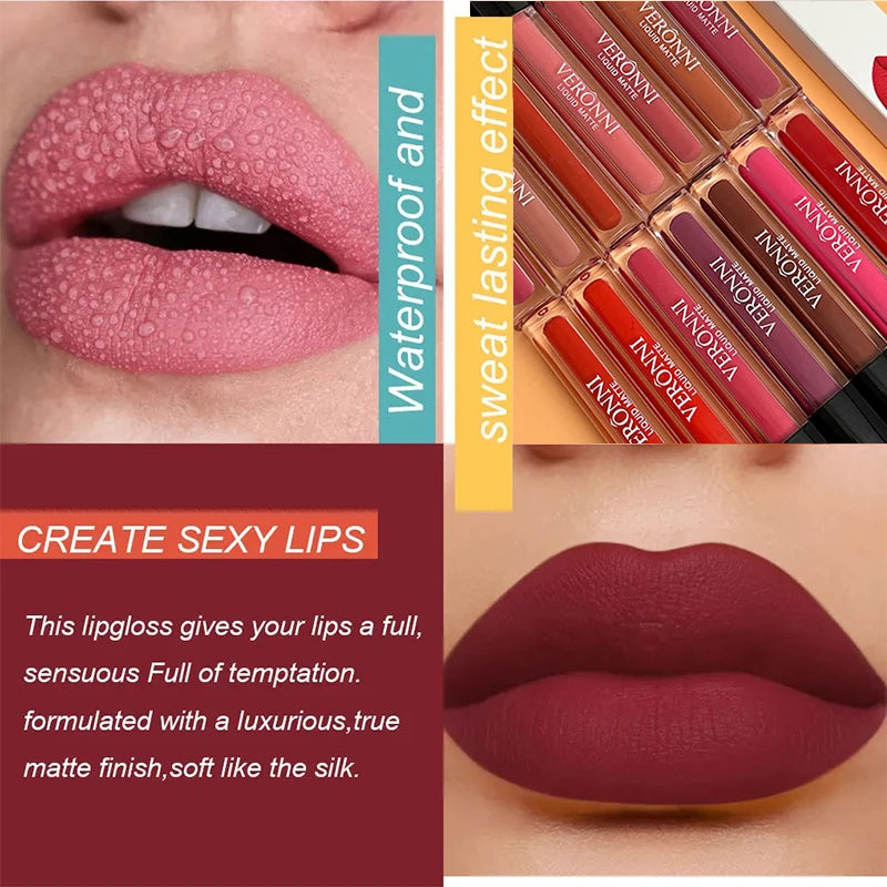 14 Color Liquid Matte Lipsticks Long Lasting Velvet Lip gloss Non Stick Cup Waterproof Beauty Cosmetics Makeup for Women Lip Quake