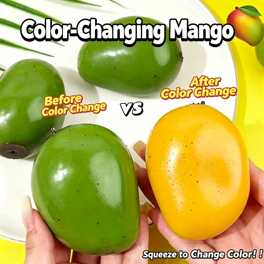 Handmade Squishy Mango Stress Ball Toy Color-changing Mango Squeeze Fidget Toys ASMR Sensory Stress Relief Toy for Adult Quake