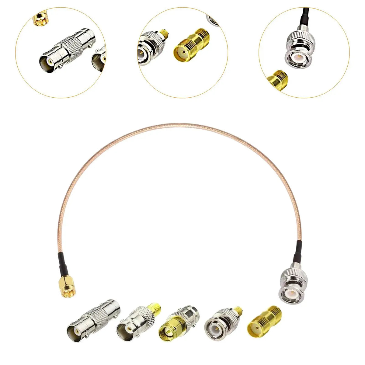 SMA Male to BNC Male Cable Kit Gold Silver Metal RF Coax Extension Connector for LAN External Antenna Quake