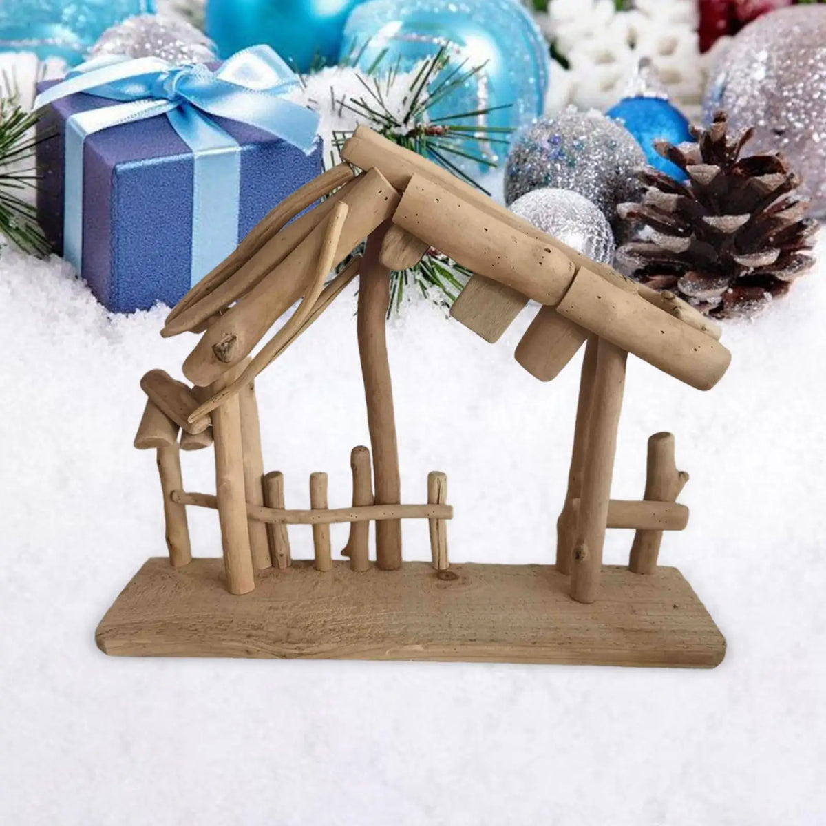 Christmas Decorations Manger Nativity Stable Easy to Store Miniature Lifelike Wooden Stable Tabletop Ornament for Home Office Quake Default Title