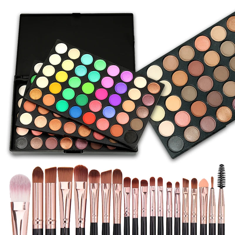 120 Colors Matte Shimmer Eyeshadow Palette Natural Waterproof Lasting Eye Shadow Makeup Set with 20 makeup brushes Cosmetics Kit Quake