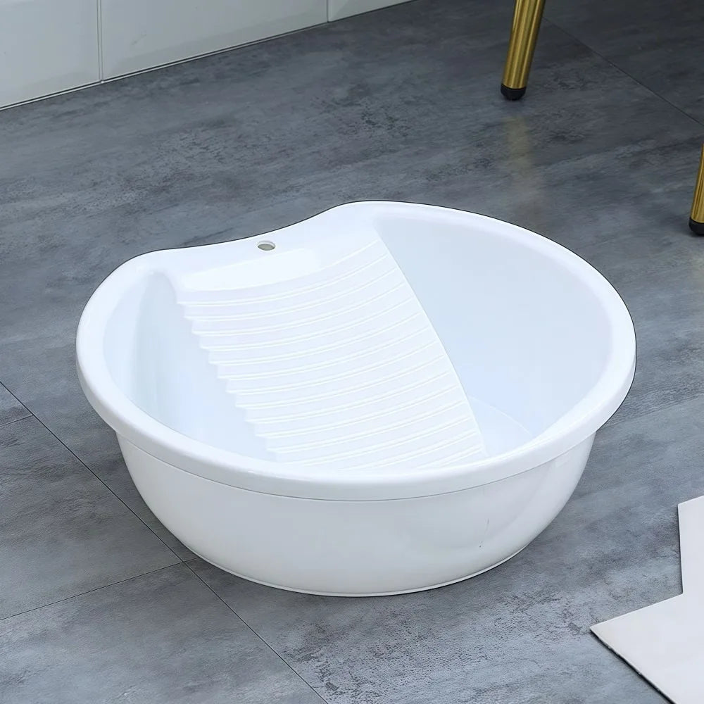 2IN1 Washboard Laundry Basin Plastic Thickened Underwear Cleaning Basin Lightweight Convenient Laundry Tub Hand Washing Clothes Quake White