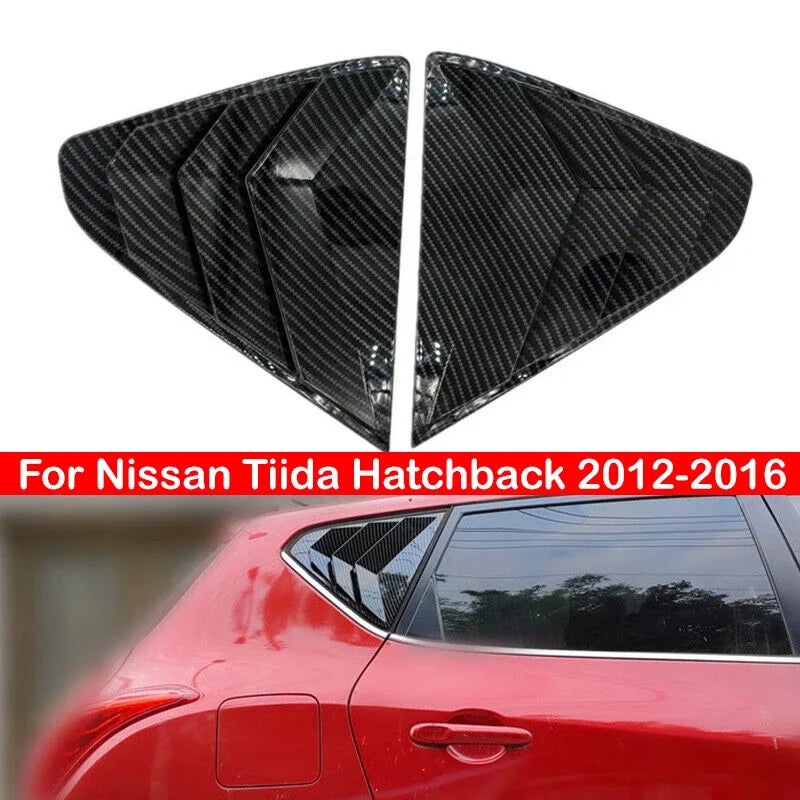 For Nissan Tiida Hatchback 2012-2016 Car Rear Louver Window Side Shutter Cover Trim Sticker Vent Scoop ABS Carbon Fiber Style Quake Default Title