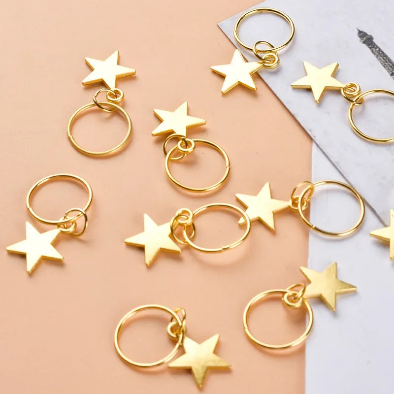 5/10/20pcs Gold Star Twist Braid Hair Ornament Women Charming Alloy Circle Hoop Braid Tool DIY Pendant Hair Style Accessories Quake