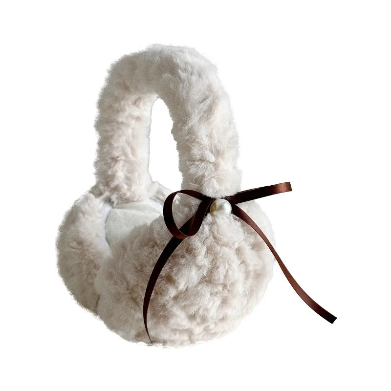 1pc Winter Warm Sun Pearl Bow Plush Earrings Female Students Windproof Ear Protection Warm Earrings Quake