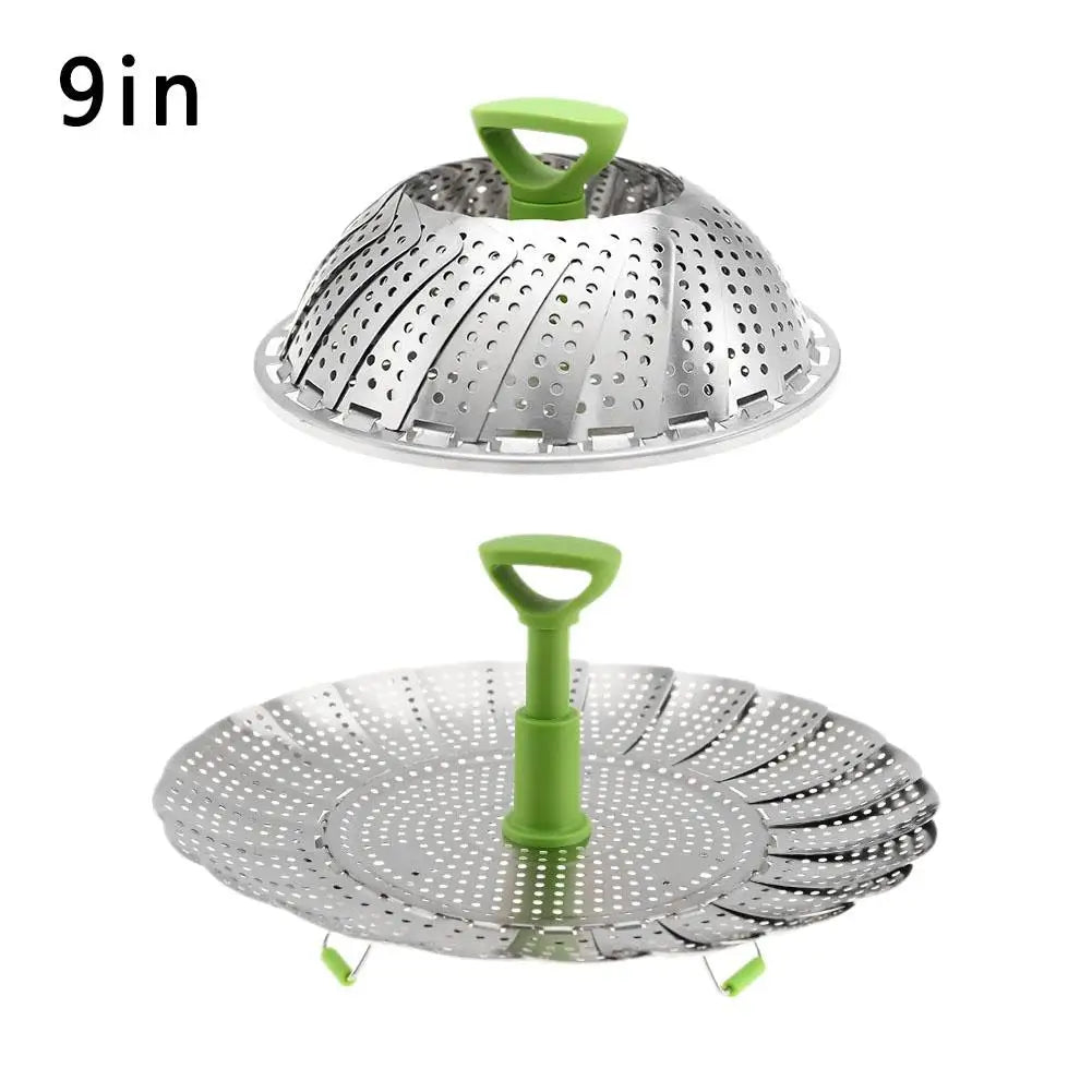 Stainless Steel Folding Steamer Basket Lotus Adjustable Vegetable Steamer Insert for Pot Pressure Cooker Fruit Basket Drainer Quake 9inch