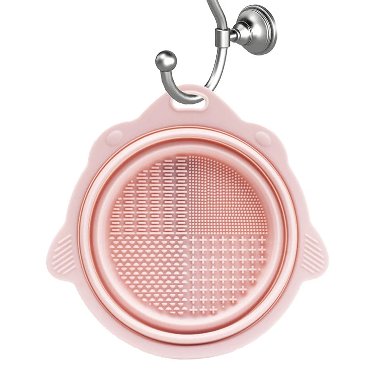 Makeup Brush Cleaner Cleaning Bowl Brush Tool Set Thorough Cleaning Without Hurting Bristles Wet & Dry Powder Puff Dry Cleaner Quake pink