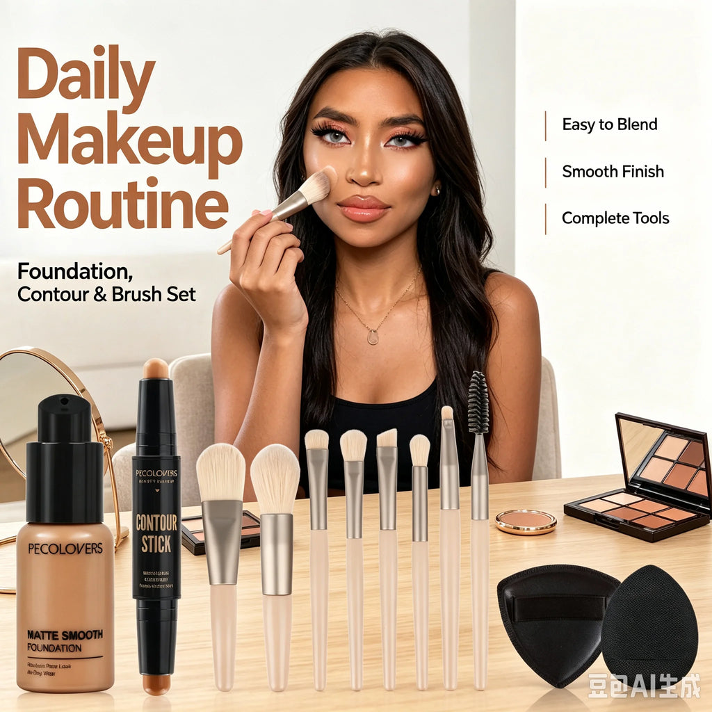 12 Pcs/set Latte Makeup Full Face Base Bundle, Liquid Foundation Contour Stick, Blendable Buildable Coverage Makeup Kit Quake