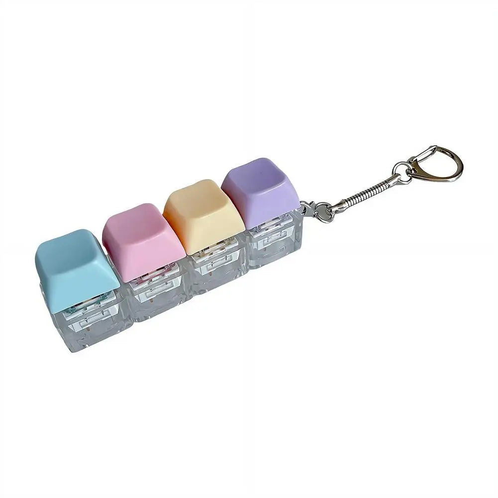 4 Keys Mechanical Keyboard Fidget Keychain with LED Light Stress Relief Clicky Toy for Gamer Office Worker Quiet Keypad Quake