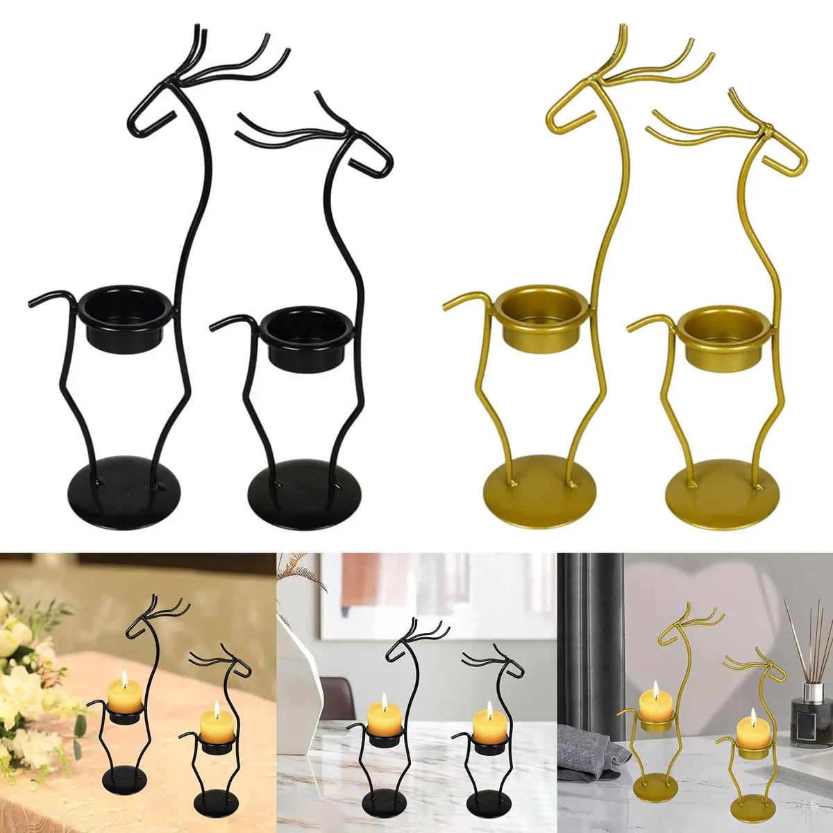 Metal Deer Candle Holders for Pillar Candles Candle Stick Holders Iron Standing Table Centerpieces for Party Anniversary Quake