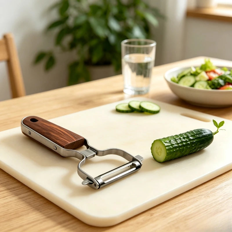 Wood Handle Stainless Steel Wide‑Mouth Vegetable Peeler Home Kitchen Fruit Potato Peeling Tool for Thick Skin Peeling Gadget Quake