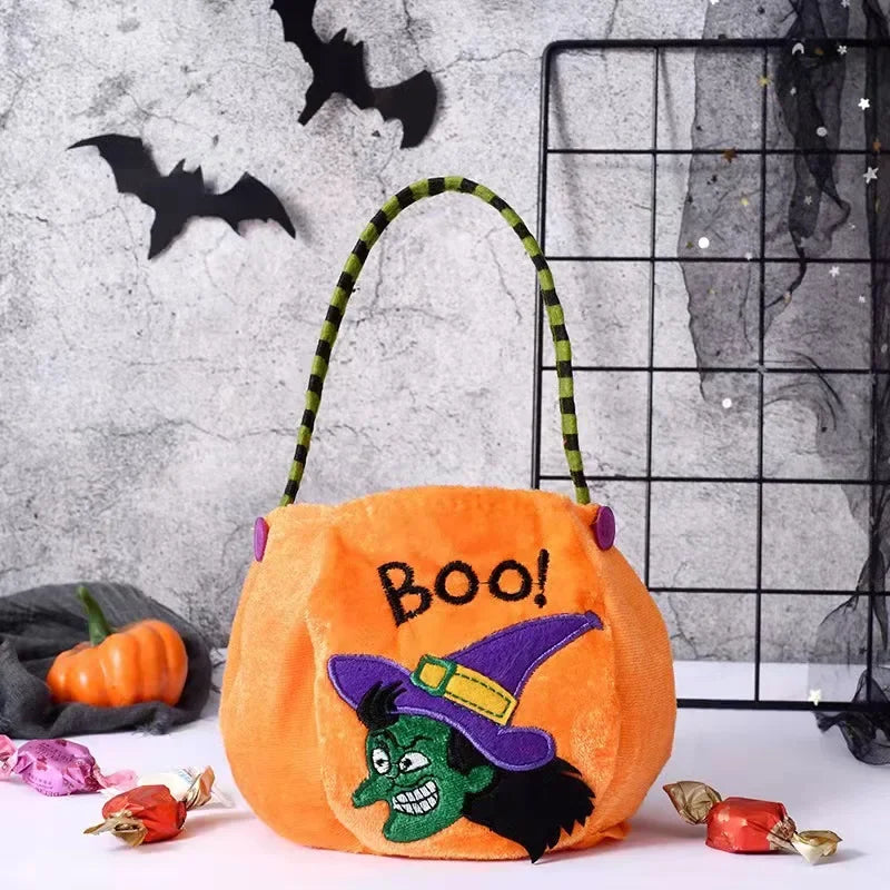 1PC Pumpkin Shaped Handheld Halloween Candy Bag Cloth Gift Sack for Children Party Scene Layout and Treat Holding Quake witch