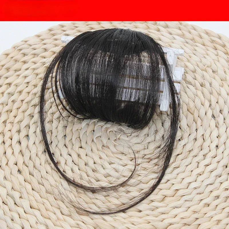 Korean Fake Air Bangs Hair Clip-In Extension Synthetic Fake Fringe Natural False Hairpiece for Women Girls Hair Clip in Bangs Quake black brown 1