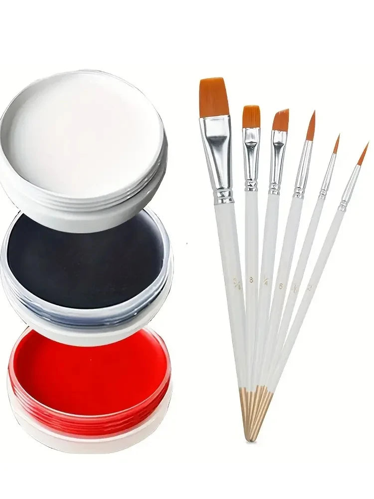 30g Black White Red Monochrome Body Paint Cosplay Face Paint Paste Halloween Party Waterproof Makeup Body Paint Set with Brushes Quake 3 pcs and brushes