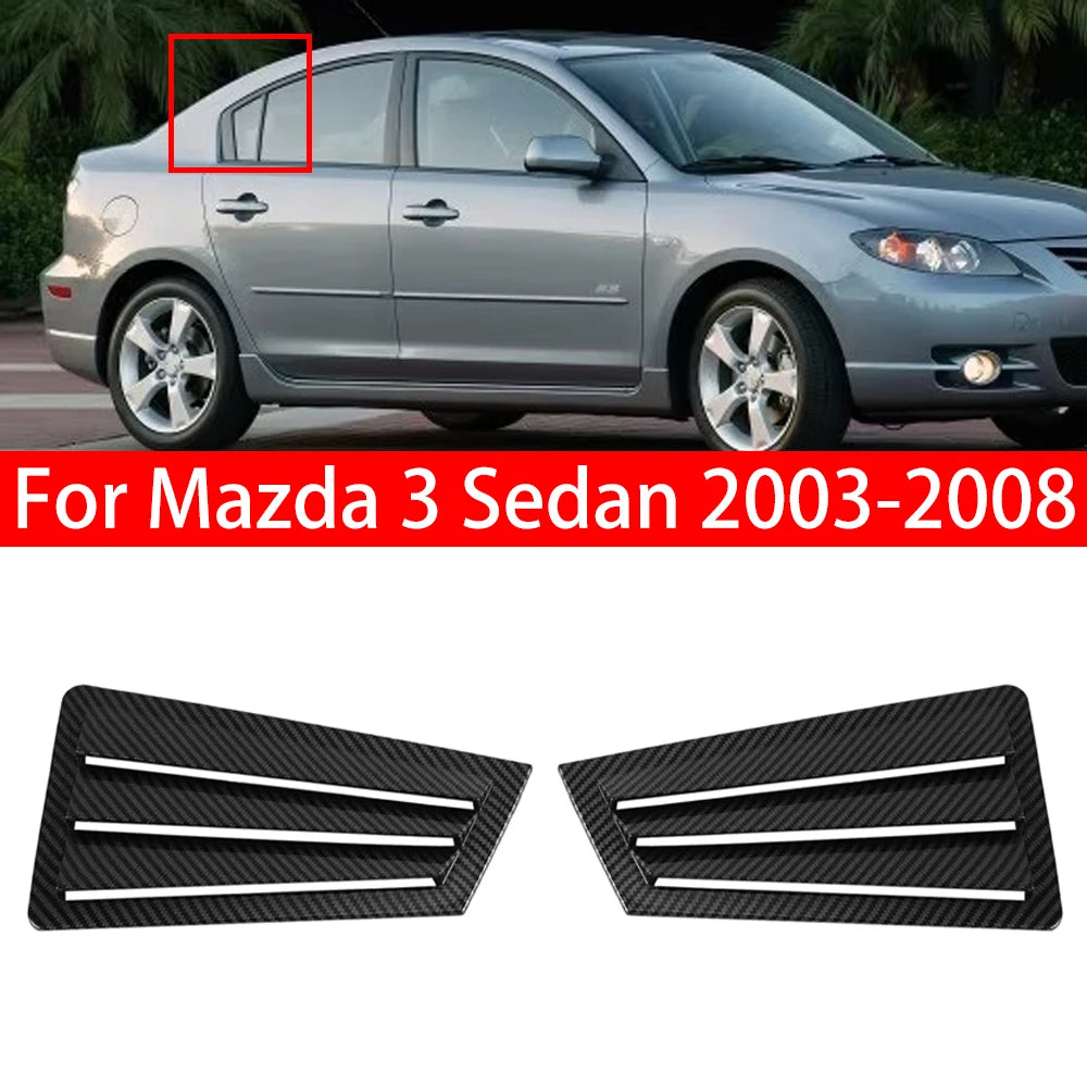 For Mazda 3 Sedan 2003-2008 Car Rear Louver Window Side Shutter Cover Trim Sticker Vent Scoop ABS Carbon Fiber Style Gloss Black Quake