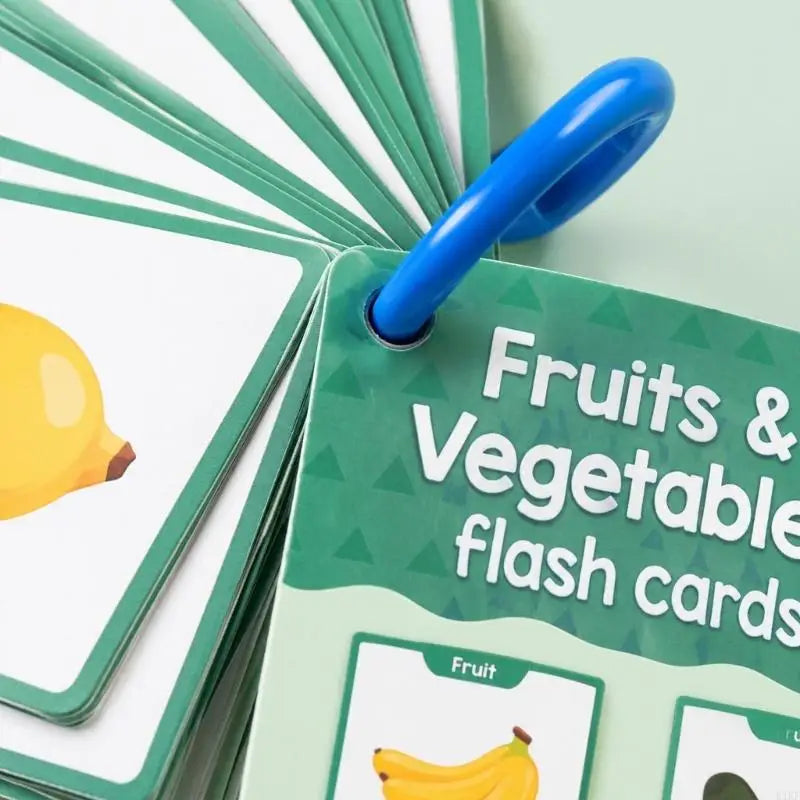 20 Sheets Spanish Fruit and Vegetable Learning Flash Cards, Ring-Bound Picture Word Set Covering 38 Vocabulary Terms for K1KF Quake