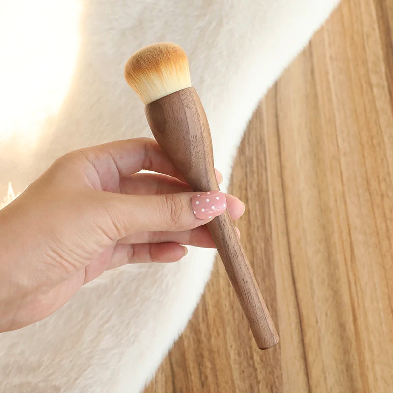 1Pcs Vintage Walnut Soft Makeup Brushes Set Foundation Contour Loose Powder Blusher Wood Handle Make Up Tool Cosmetics Brochas Quake Foundation Brush China Mainland