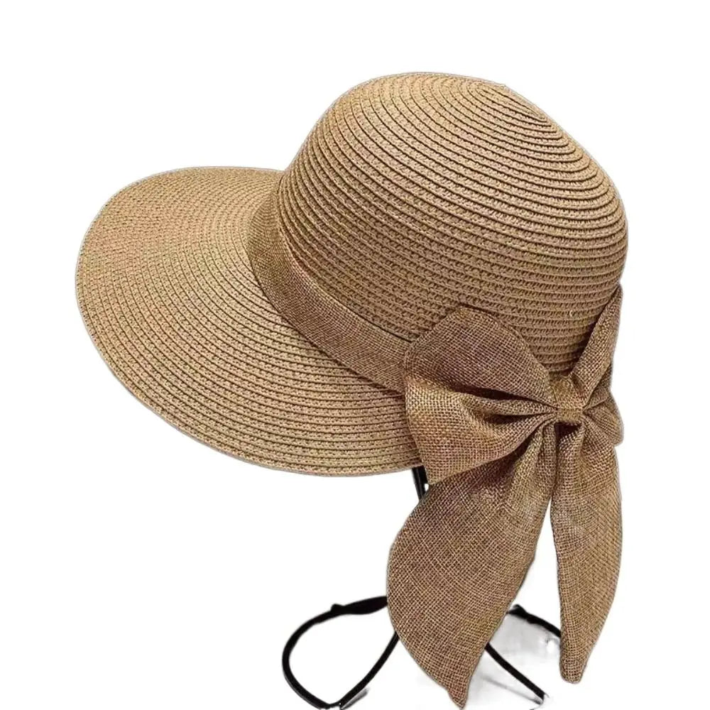Summer UV Protection Sun Hat Wide Brim Bowknot Beach Cap Travel Fashion Panama Cap for Women Quake