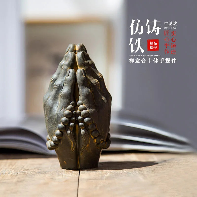 Chinese Zen Style Buddha Hand Study Home Desktop Ornament Antique Rack Vintage Handicraft Handmade Decoration Quake