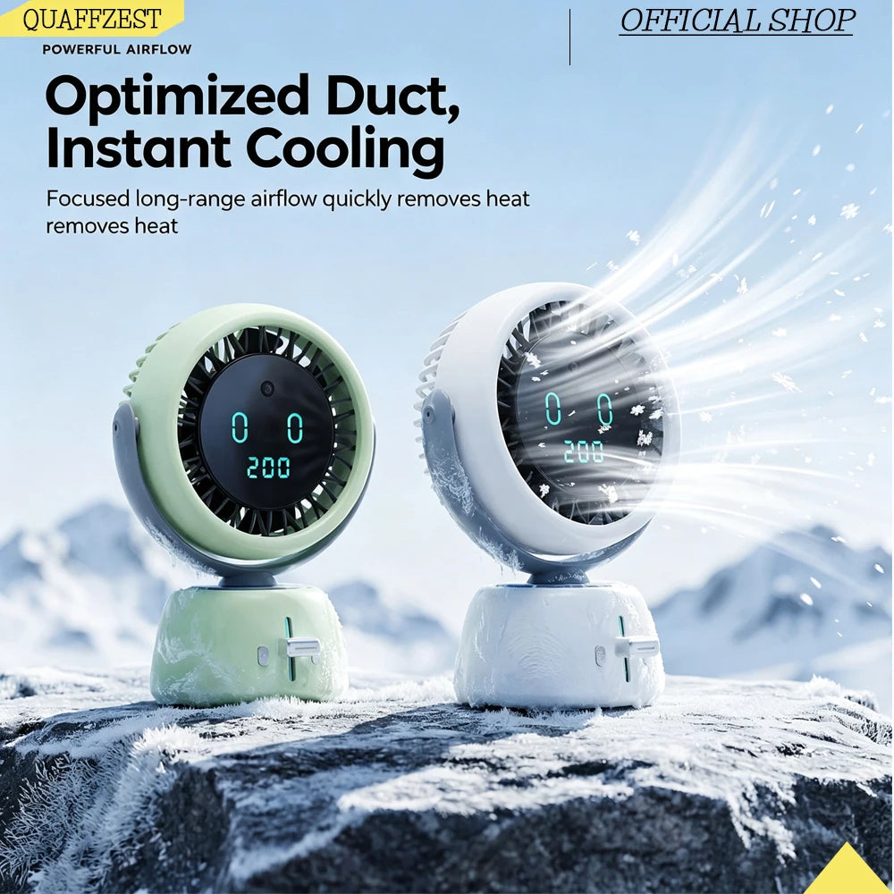 AI Face Tracking Mini Fan Smart Digital Display Portable Personal Cooling Fan for Outdoor Travel Quake WHITE 3000mAh USB Type-C