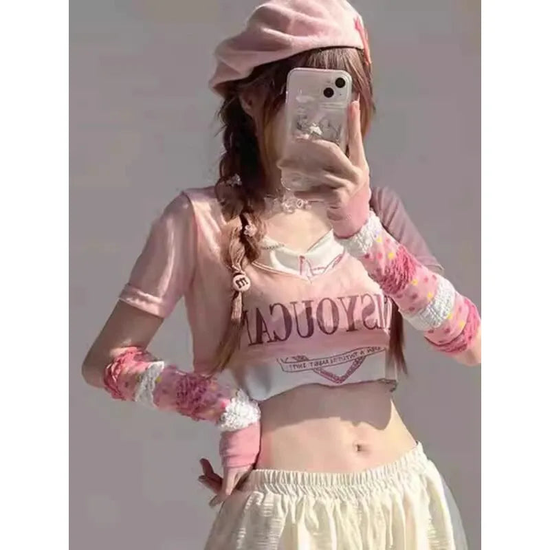 Lolita Girls Dopamine Sunscreen Sleeves for Spring and Autumn Arm and Hand Protection Quake