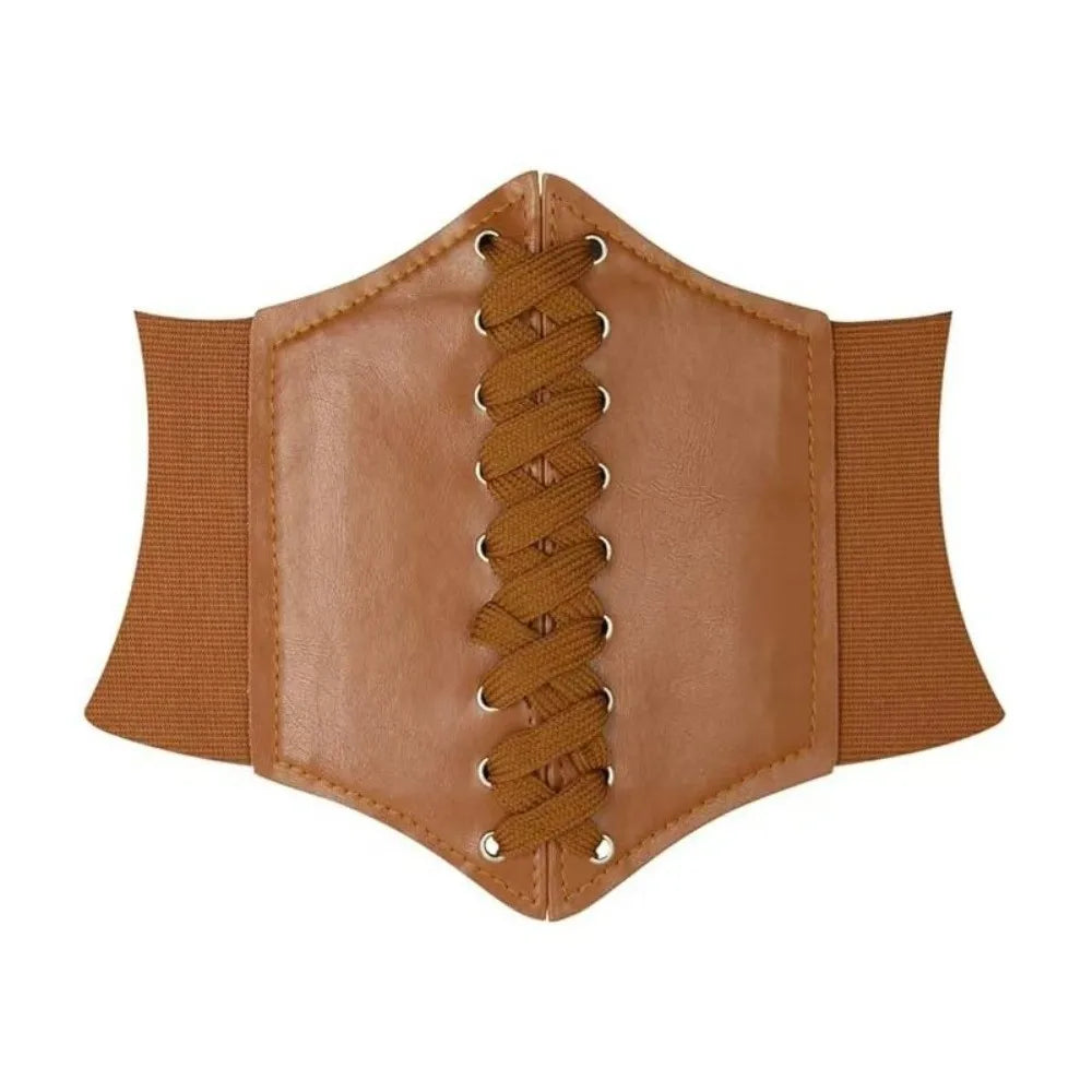 Wide Corset Waist Belt Elastic Design Slimming Waistband Strap External Wear Decorative Waist Strap For Skirts Dress Top Clothes Quake Brown