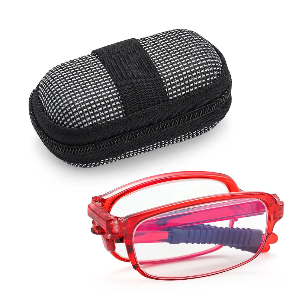 TR90 Folding Reading Glasses with Zipper Case Unisex Portable Lightweight Presbyopic Eyeglasses Readers Eyewear +1.0x ~ 4.0x Quake red +300