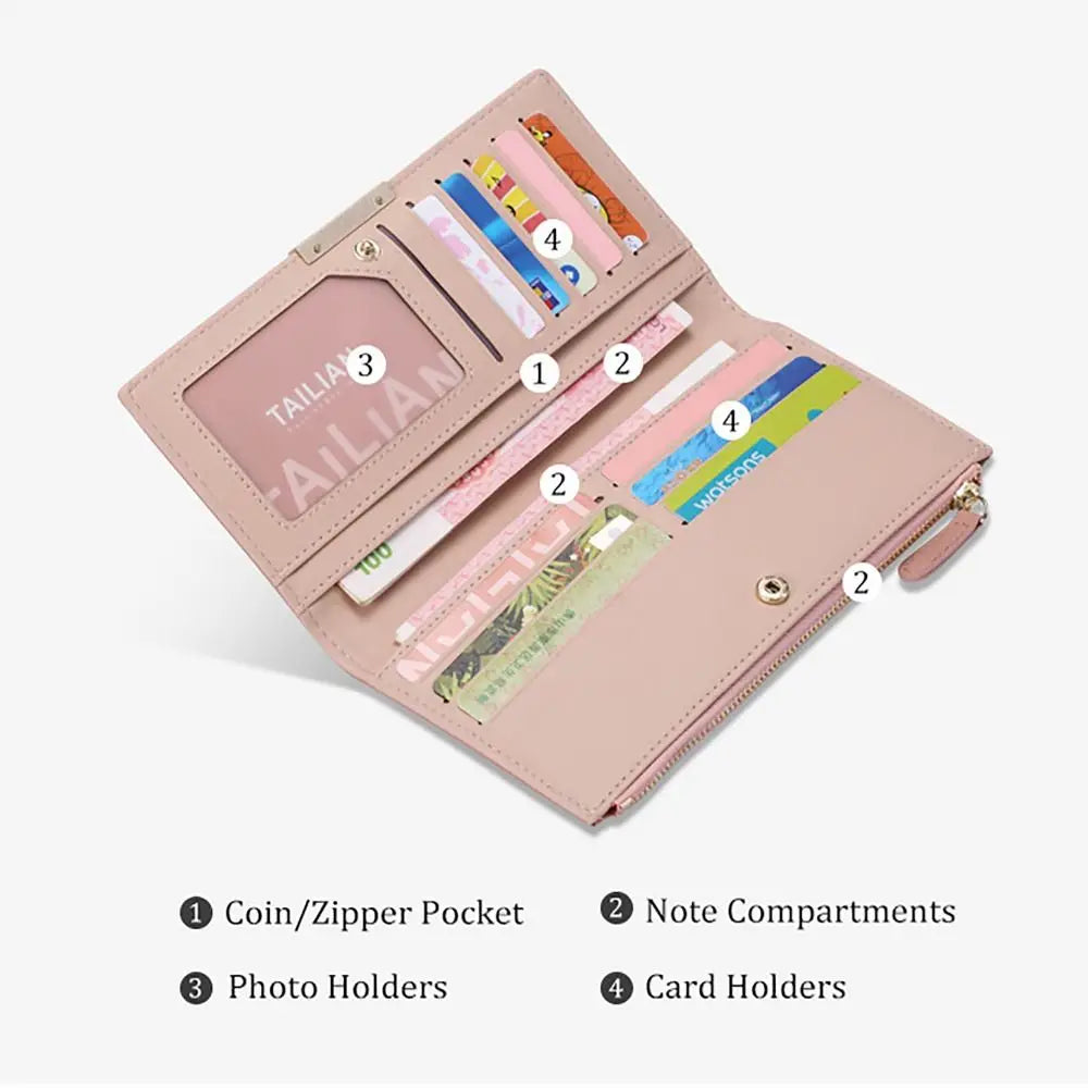 Multi-card Women's Long Wallet Portable PU Leather Card Holder Photo Holder Korean Style Note Compartments Purse Mother's Gift Quake