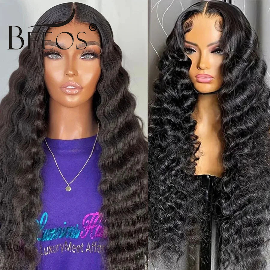250% Glueless 13x6 HD Lace Frontal Human Hair Wigs Wear&Go Preplucked 5x5 HD Lace Closure Wig For Black Women Loose Deep Wave Quake