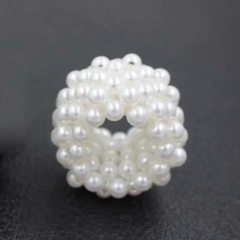 Korean Version of Fresh Ponytail Rubber Headband, Fashionable Handmade Imitation Pearl Beaded Hair Band Headrope Wholesale Quake 4cm white