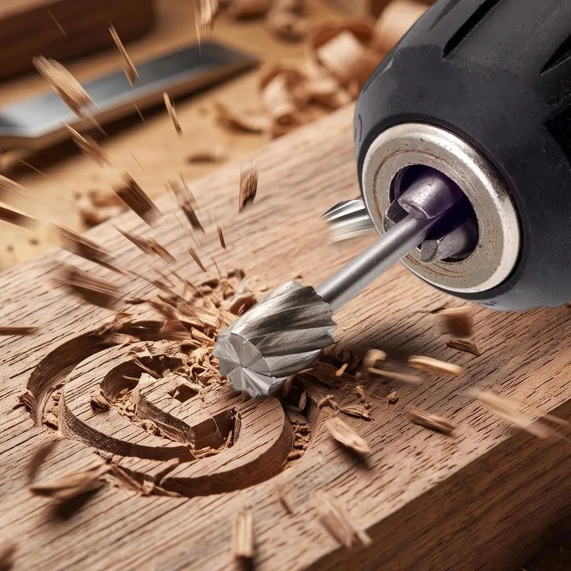 HSS Small Rotating File Grinding Head Set Rust-proof Rotary File Cutter Wood Drill Bit Woodworking Carving Knife Cutter Tools Quake