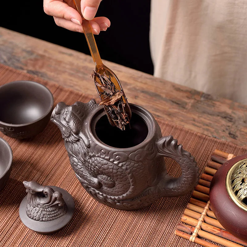 Chinoiserie large capacity dragon and phoenix teapot purple clay teapot kung fu tea set suit teapot tea maker Quake