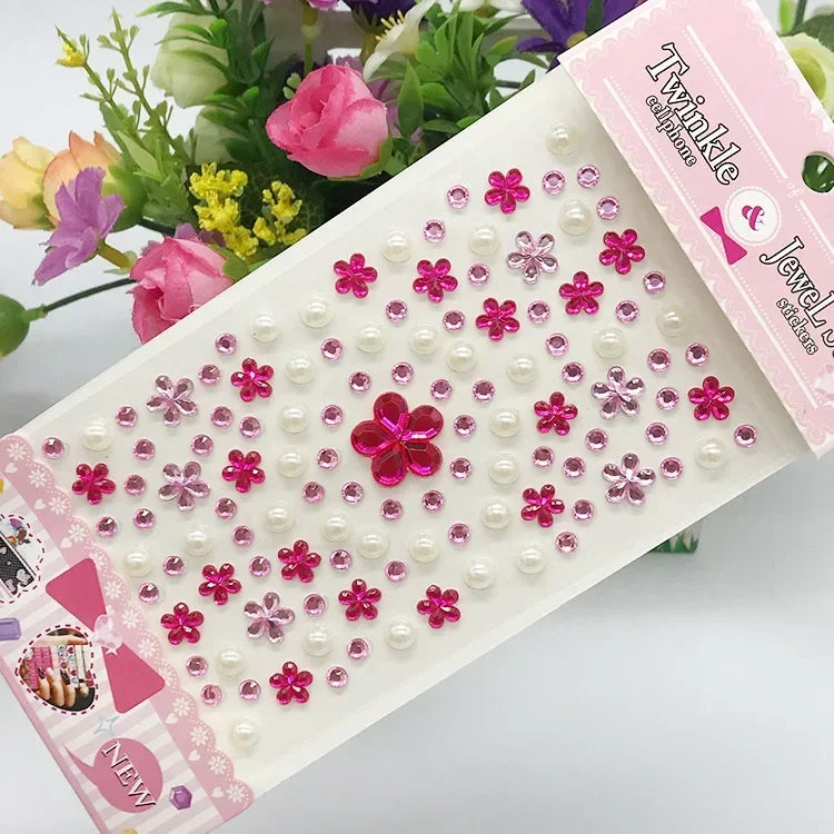 Rhinestone Crystal Face Stickers Diamond Face Makeup DIY Decoration Disposable Acrylic Tattoo Stickers Drill Phone Eyes Sticker Quake Flower-pearl