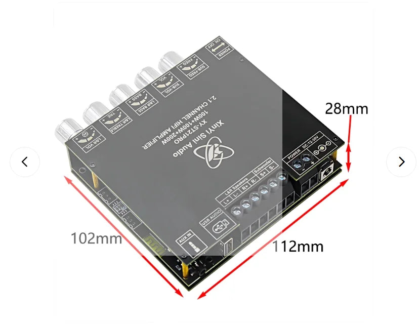 TPA322 12.1-channel Bluetooth power amplifier board, high-power 2*100W+200W subwoofer chip, DC12V/24V Quake