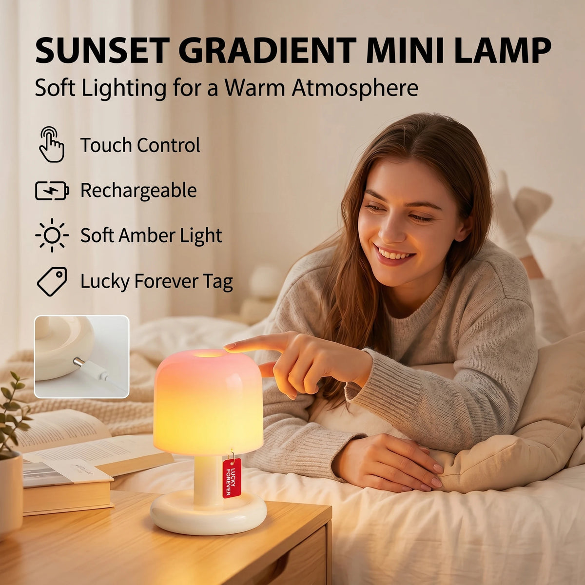 Mini Desktop Sunset Night Lamp Creative USB Rechargeable Mushroom Style Led Night Light for Coffee Bar Home Decor Bedroom Quake Default Title