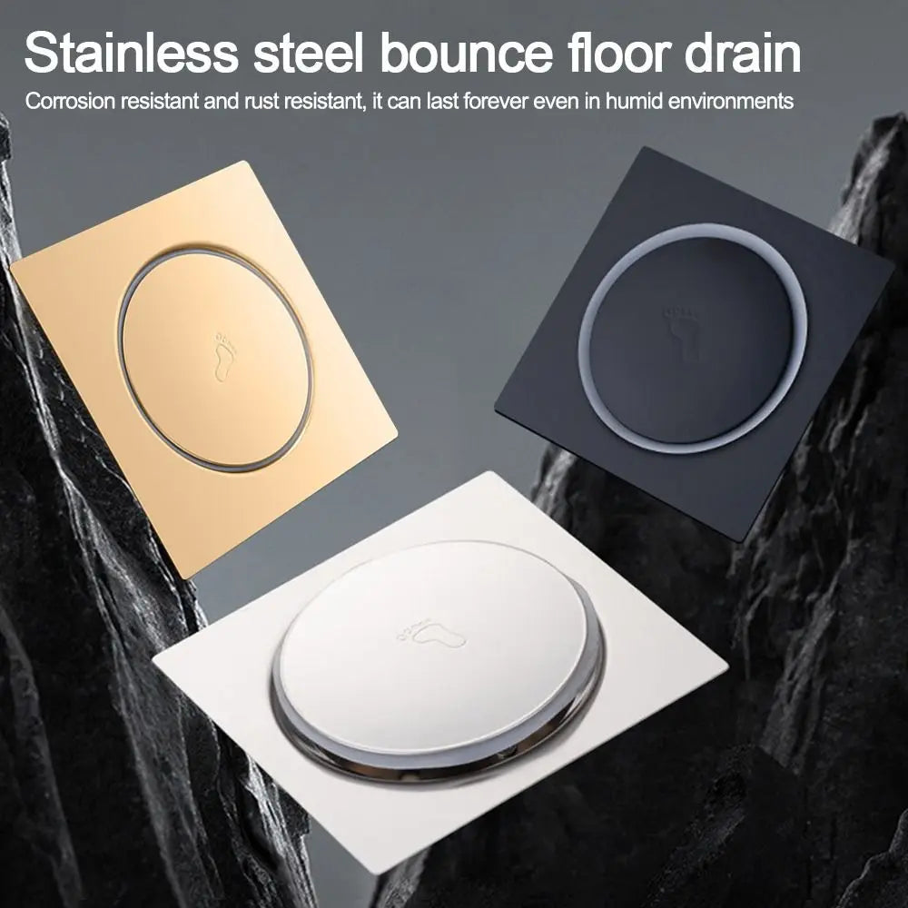 Useful Stainless Steel Press-Type Floor Drain Pedal Type Square Sewer Floor Strainer Anti-odor Pop Up Bounce Drain Filter Quake